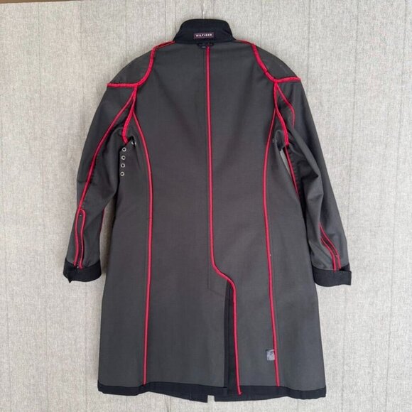 Vintage Y2K Hilfiger Black Stretch Cotton Long Military Midi Coat Size X-Large - Picture 13 of 17